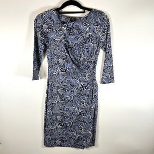 Talbots Bella Side-Drape Dress Paisley Print Woman Size P Office Career Stretchy